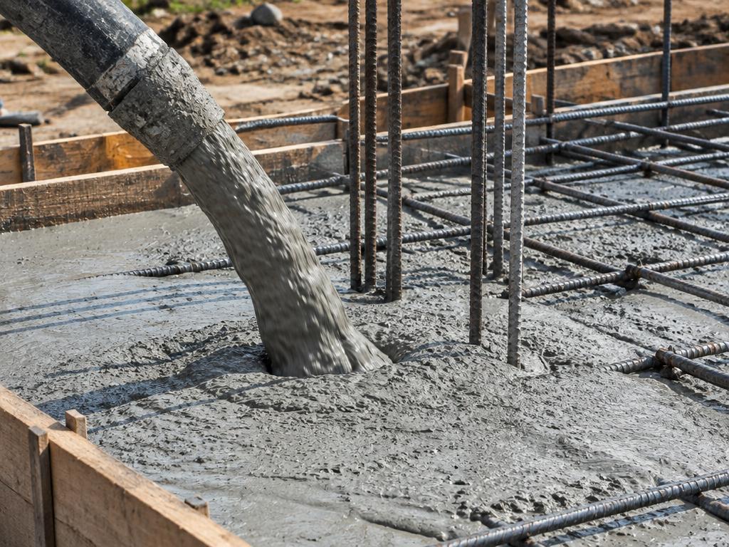 Image of flowing concrete placed around reinforcement