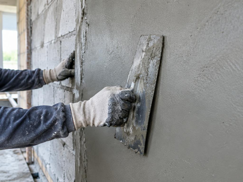 Image of cement plaster being smoothed on a wall